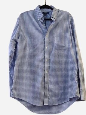 Lands' End Men's Blue Windowpane Button-Down Shirt